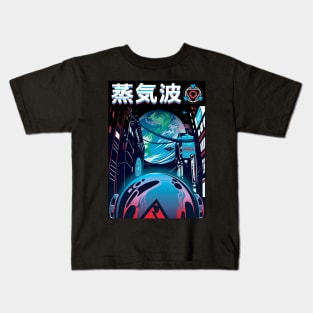 Vaporwave Neon Japanese City Night Spaceman Kids T-Shirt